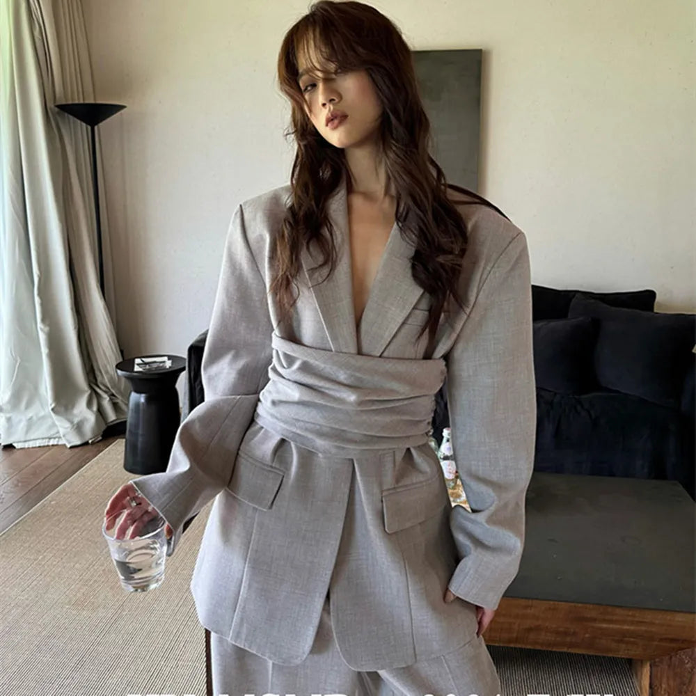 Lapel 2 Piece Jacket Pants Sets One Button Notch Lapel Slim Fit Flat Front Slim Fit Bespoke Office Lady Suits +pant