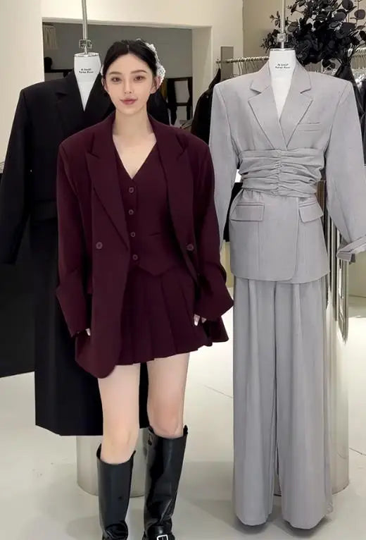 Lapel 2 Piece Jacket Pants Sets One Button Notch Lapel Slim Fit Flat Front Slim Fit Bespoke Office Lady Suits +pant