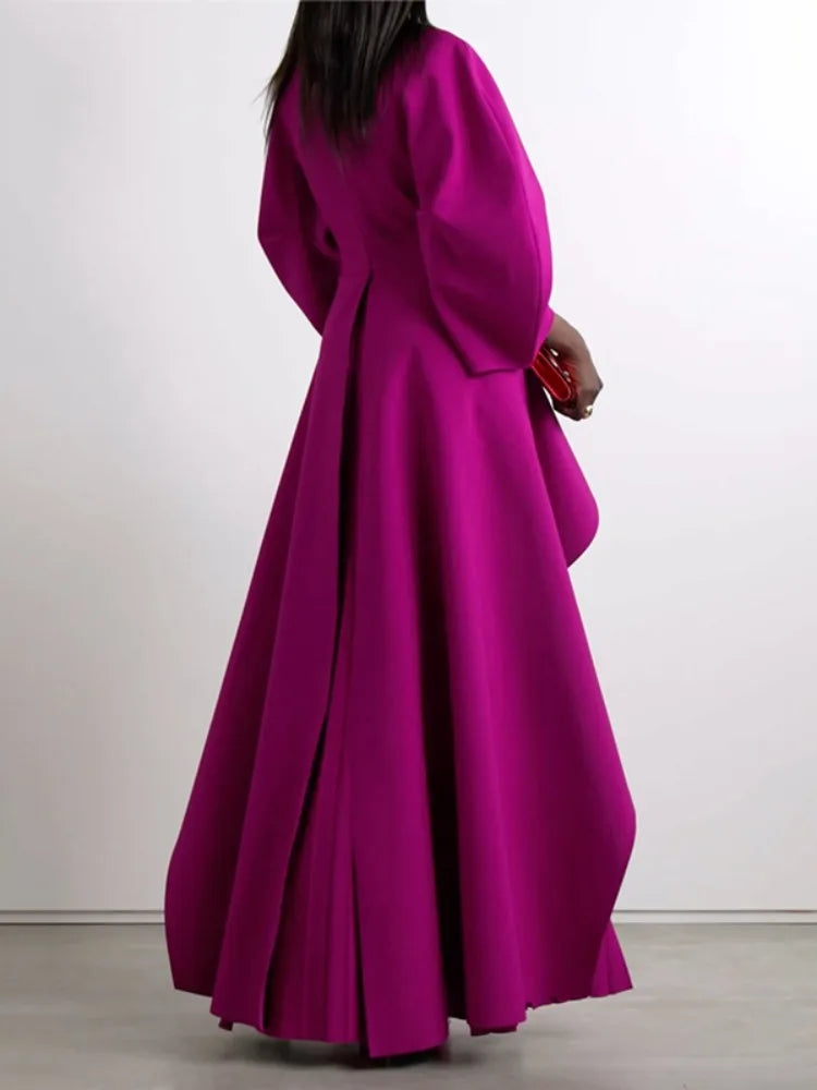 Yeezzi Women's Elegant Tiered Pleated Party Evening Maxi Dresses 2025 New Long Sleeves Solid Color Loose Banquet Dress Robe