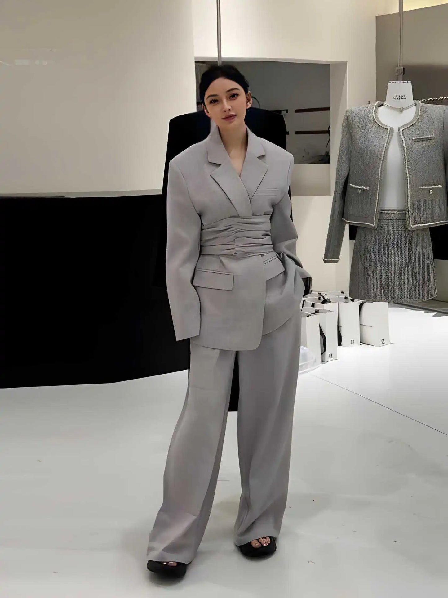Lapel 2 Piece Jacket Pants Sets One Button Notch Lapel Slim Fit Flat Front Slim Fit Bespoke Office Lady Suits +pant