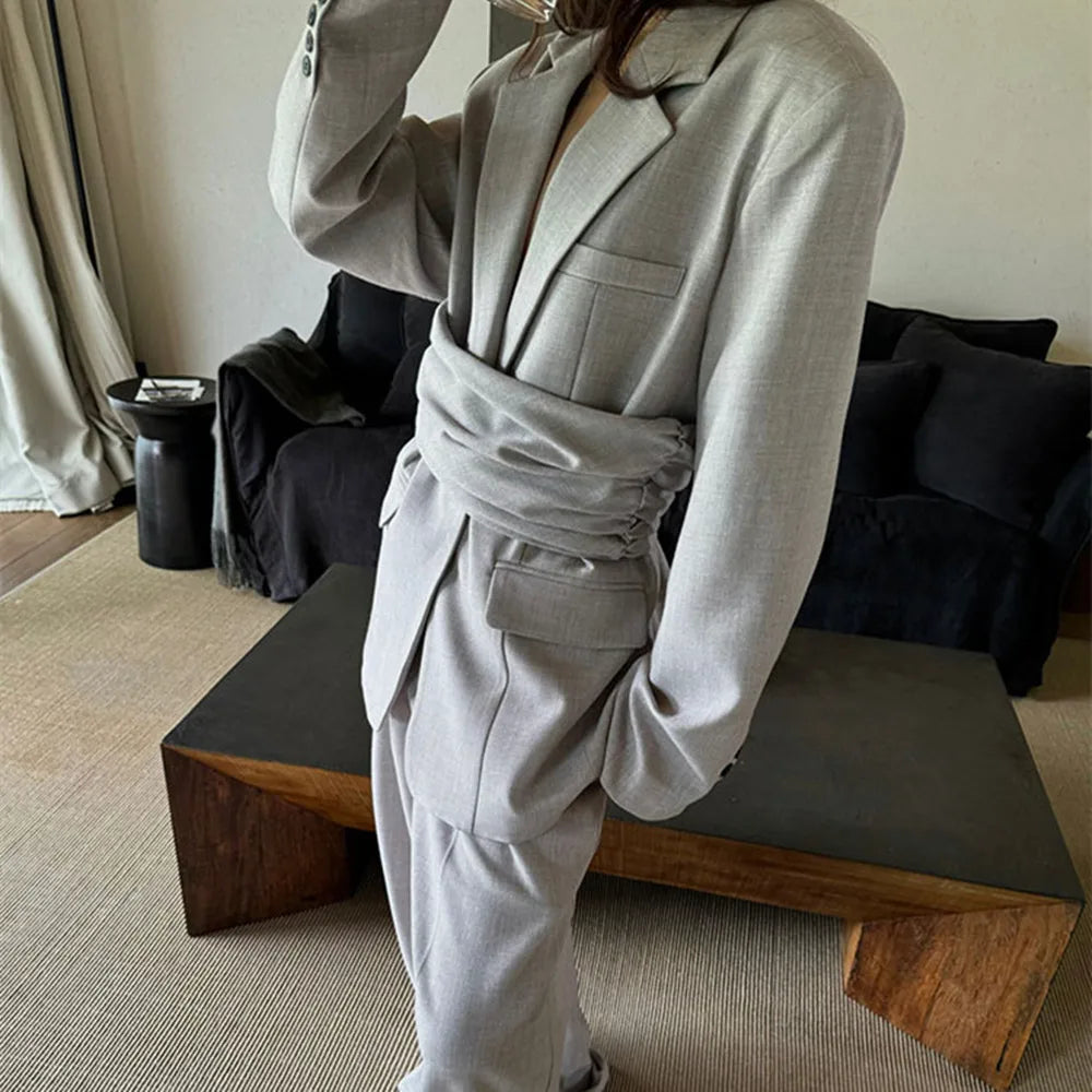 Lapel 2 Piece Jacket Pants Sets One Button Notch Lapel Slim Fit Flat Front Slim Fit Bespoke Office Lady Suits +pant