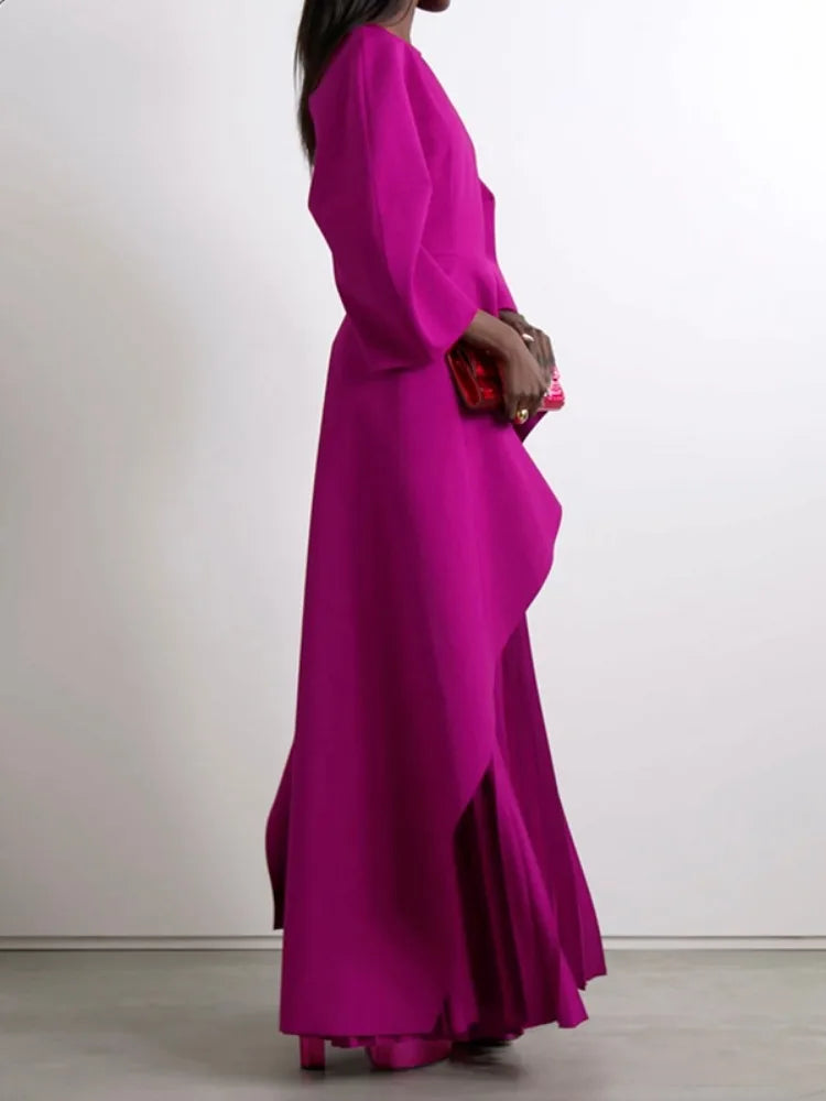 Yeezzi Women's Elegant Tiered Pleated Party Evening Maxi Dresses 2025 New Long Sleeves Solid Color Loose Banquet Dress Robe