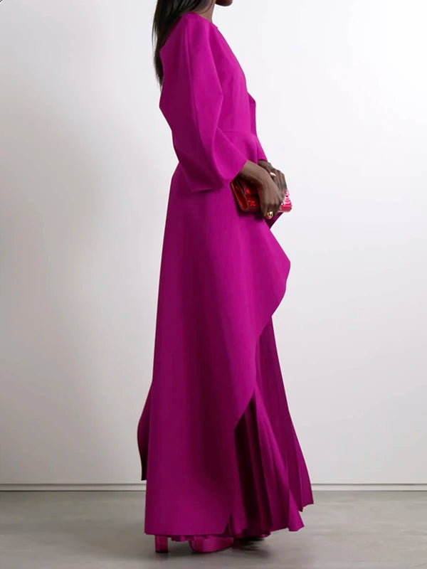 Yeezzi Women's Elegant Tiered Pleated Party Evening Maxi Dresses 2025 New Long Sleeves Solid Color Loose Banquet Dress Robe