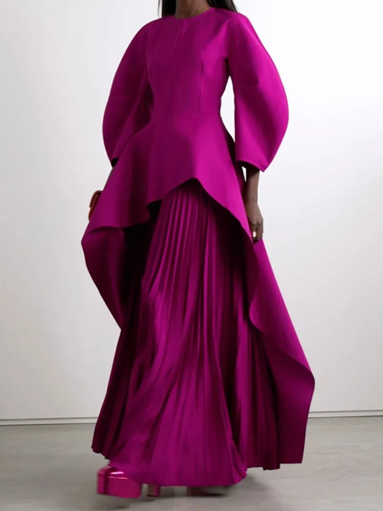 Yeezzi Women's Elegant Tiered Pleated Party Evening Maxi Dresses 2025 New Long Sleeves Solid Color Loose Banquet Dress Robe
