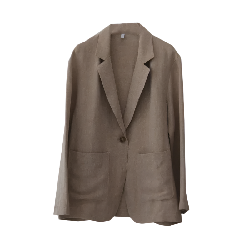 Korean Retro Cotton Linen Solid Blazer 2024 Summer New Womens Notched Collar Clothing Single Breasted Casual Suit Jacket Women