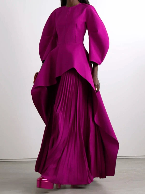 Yeezzi Women's Elegant Tiered Pleated Party Evening Maxi Dresses 2025 New Long Sleeves Solid Color Loose Banquet Dress Robe