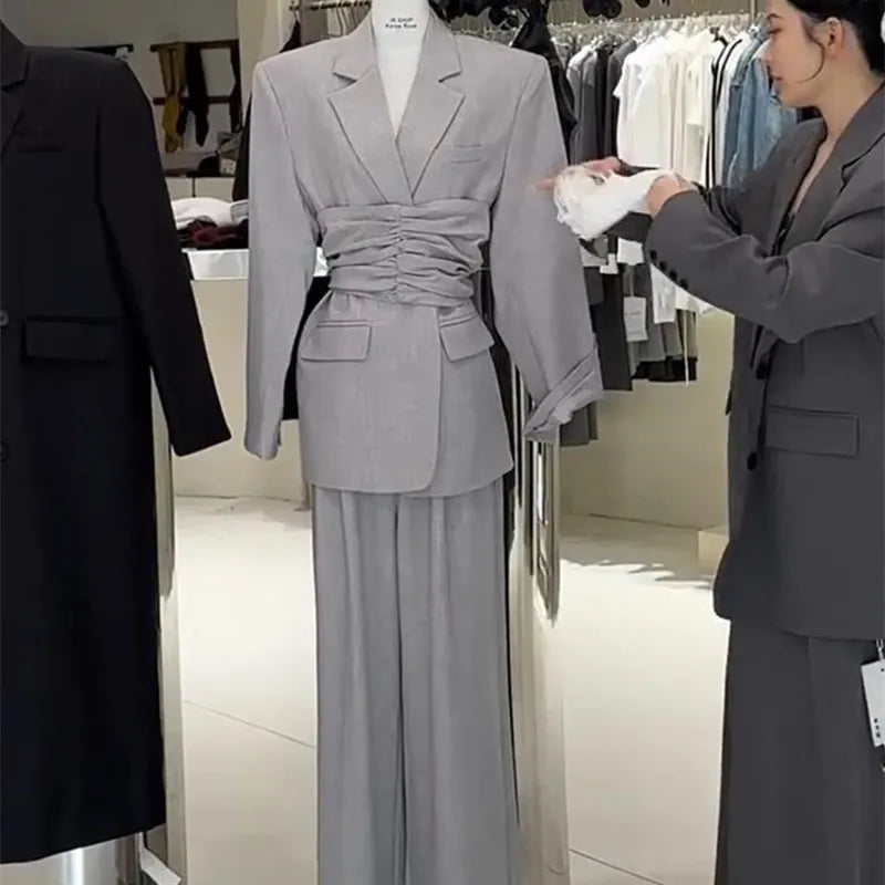 Lapel 2 Piece Jacket Pants Sets One Button Notch Lapel Slim Fit Flat Front Slim Fit Bespoke Office Lady Suits +pant