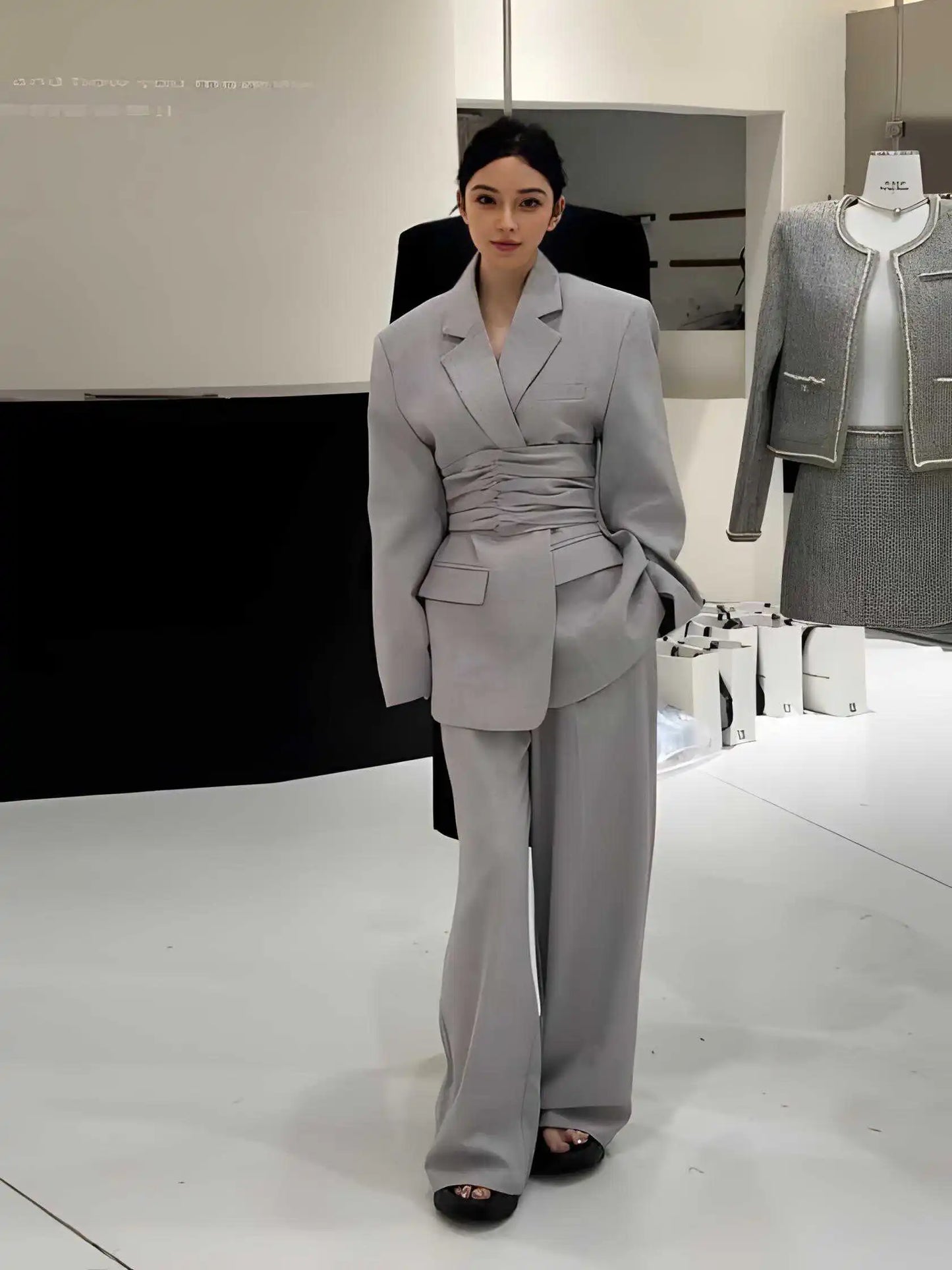 Lapel 2 Piece Jacket Pants Sets One Button Notch Lapel Slim Fit Flat Front Slim Fit Bespoke Office Lady Suits +pant