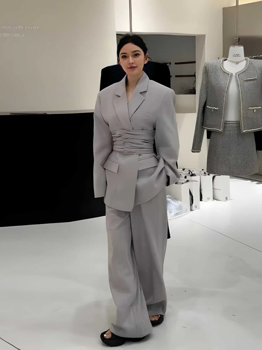 Lapel 2 Piece Jacket Pants Sets One Button Notch Lapel Slim Fit Flat Front Slim Fit Bespoke Office Lady Suits +pant