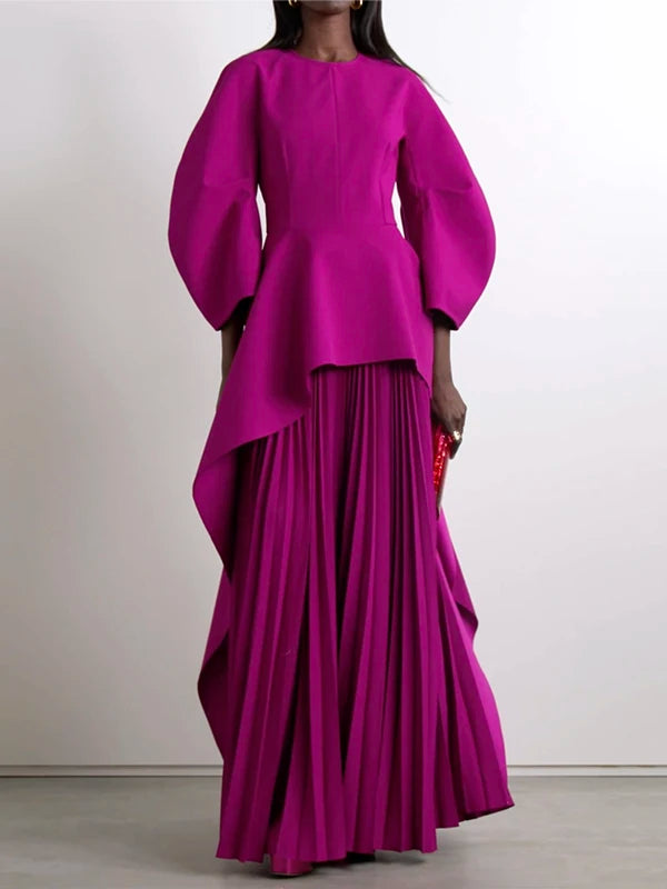 Yeezzi Women's Elegant Tiered Pleated Party Evening Maxi Dresses 2025 New Long Sleeves Solid Color Loose Banquet Dress Robe