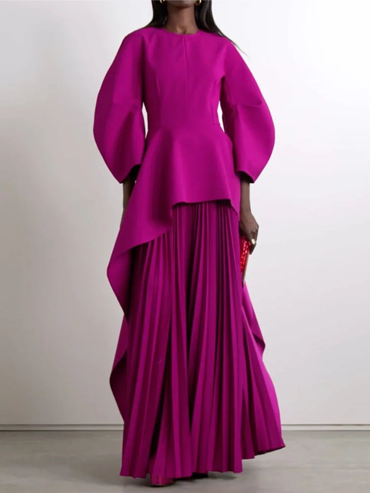 Yeezzi Women's Elegant Tiered Pleated Party Evening Maxi Dresses 2025 New Long Sleeves Solid Color Loose Banquet Dress Robe