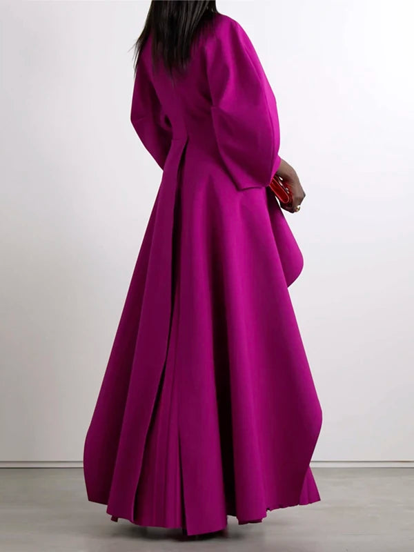 Yeezzi Women's Elegant Tiered Pleated Party Evening Maxi Dresses 2025 New Long Sleeves Solid Color Loose Banquet Dress Robe