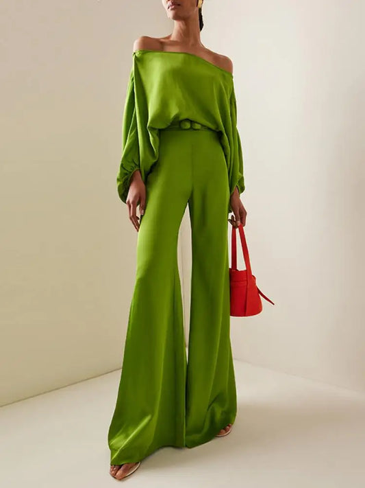 Urban Women Solid Green Casual Pants High Waist Wide Leg Pants Floor Length Trousers for Ladies 2024 New Streetwear