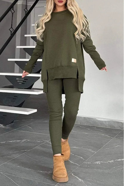 Women's Spring Autumn Casual Sports Two-Piece Set Solid Hoodie Suit Long Sleeve Round Neck Loose Top + Small Foot Pants Sets New