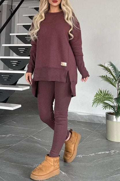 Women's Spring Autumn Casual Sports Two-Piece Set Solid Hoodie Suit Long Sleeve Round Neck Loose Top + Small Foot Pants Sets New