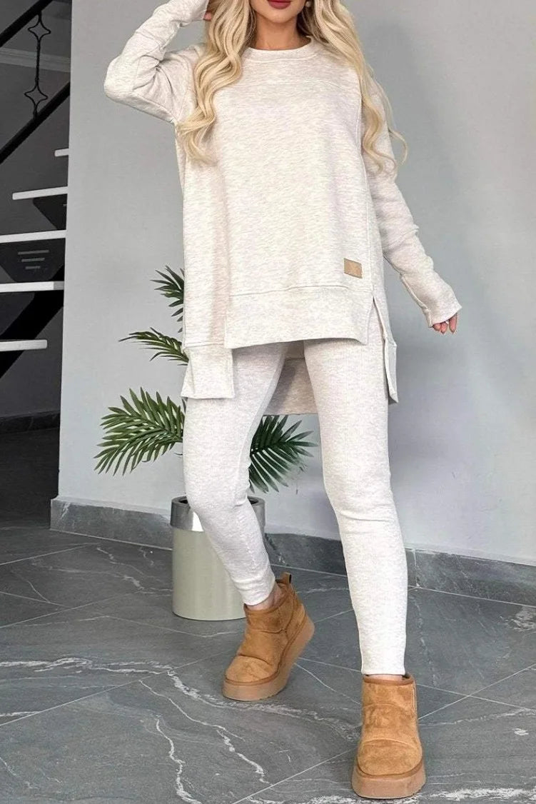 Women's Spring Autumn Casual Sports Two-Piece Set Solid Hoodie Suit Long Sleeve Round Neck Loose Top + Small Foot Pants Sets New