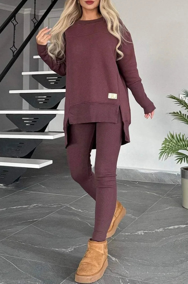 Women's Spring Autumn Casual Sports Two-Piece Set Solid Hoodie Suit Long Sleeve Round Neck Loose Top + Small Foot Pants Sets New