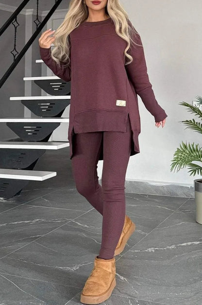 Women's Spring Autumn Casual Sports Two-Piece Set Solid Hoodie Suit Long Sleeve Round Neck Loose Top + Small Foot Pants Sets New