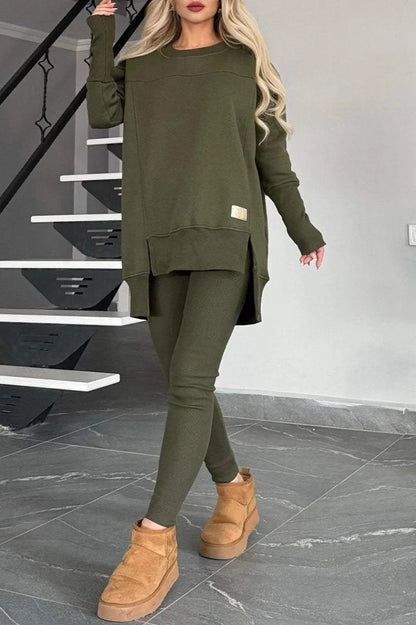 Women's Spring Autumn Casual Sports Two-Piece Set Solid Hoodie Suit Long Sleeve Round Neck Loose Top + Small Foot Pants Sets New