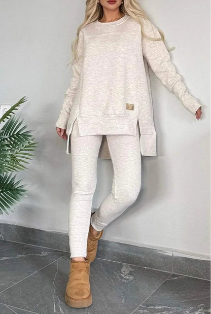 Women's Spring Autumn Casual Sports Two-Piece Set Solid Hoodie Suit Long Sleeve Round Neck Loose Top + Small Foot Pants Sets New