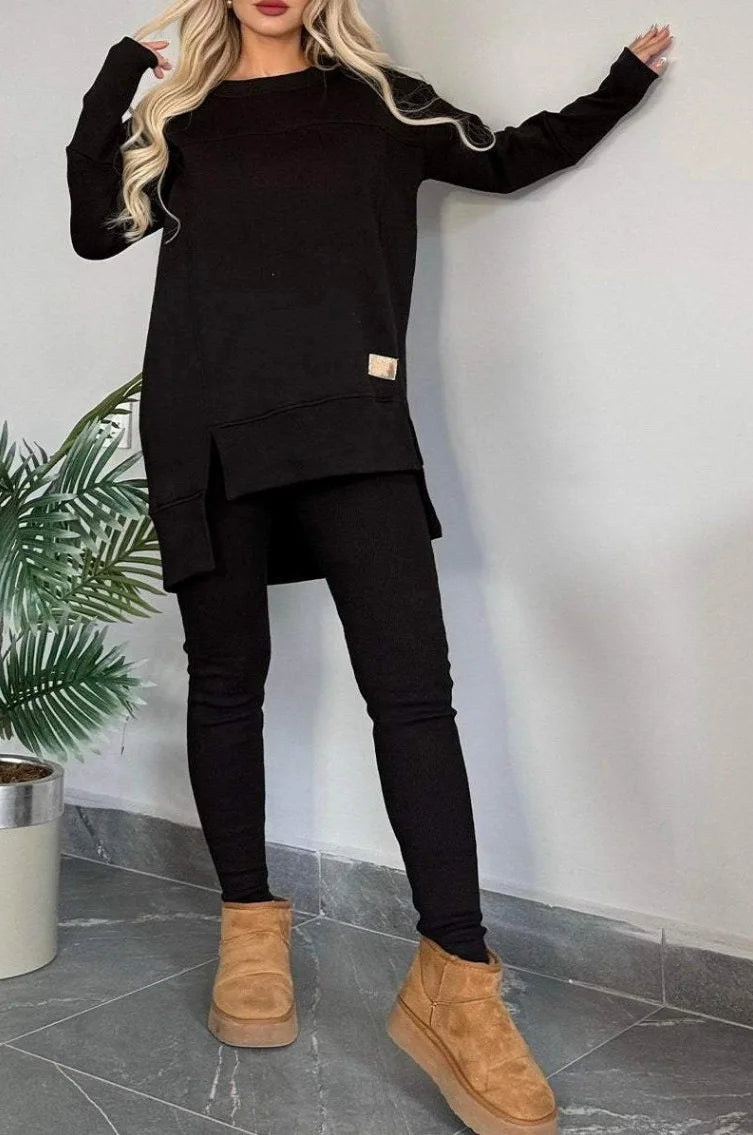 Women's Spring Autumn Casual Sports Two-Piece Set Solid Hoodie Suit Long Sleeve Round Neck Loose Top + Small Foot Pants Sets New