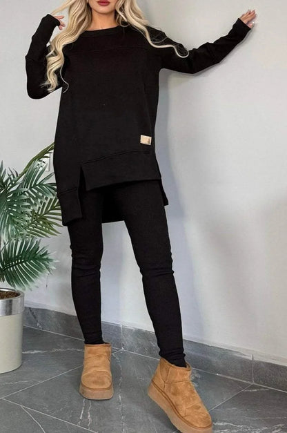 Women's Spring Autumn Casual Sports Two-Piece Set Solid Hoodie Suit Long Sleeve Round Neck Loose Top + Small Foot Pants Sets New