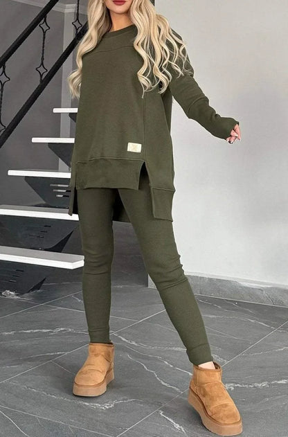 Women's Spring Autumn Casual Sports Two-Piece Set Solid Hoodie Suit Long Sleeve Round Neck Loose Top + Small Foot Pants Sets New