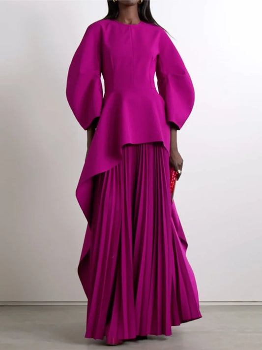 Yeezzi Women's Elegant Tiered Pleated Party Evening Maxi Dresses 2025 New Long Sleeves Solid Color Loose Banquet Dress Robe